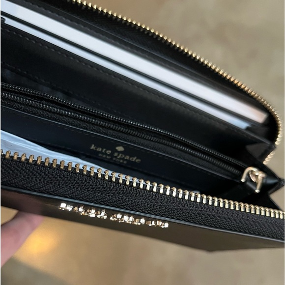 NWT ♠️ Kate Spade ♠️ large continental zip Cameron wallet black gold saf leather - Picture 7 of 9